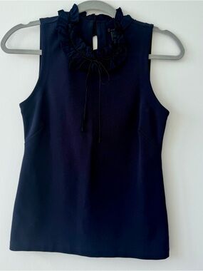 J. Crew Navy Ruffle-Neck Sleeveless Top